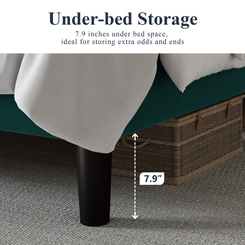 Basnett Upholstered Platform Bed, Navy, Full / Double