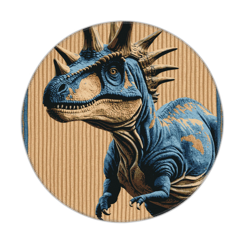 Tapis brun intérieur et extérieur Dinosaurs, Rond 5 pi
