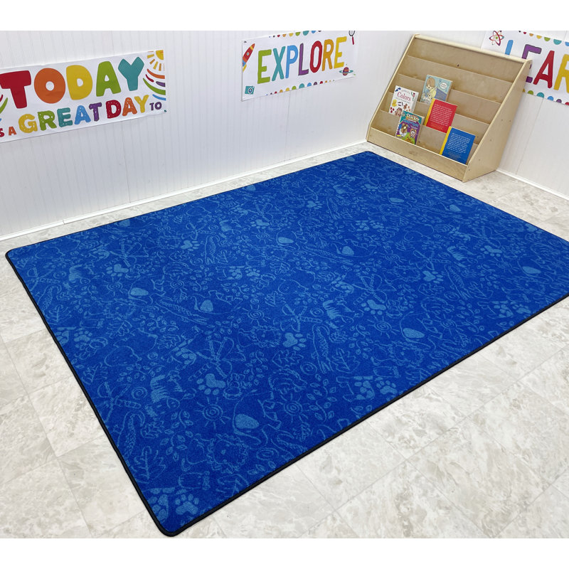 Tapis bleu touffeté Animal Doodles, Carré 6 pi