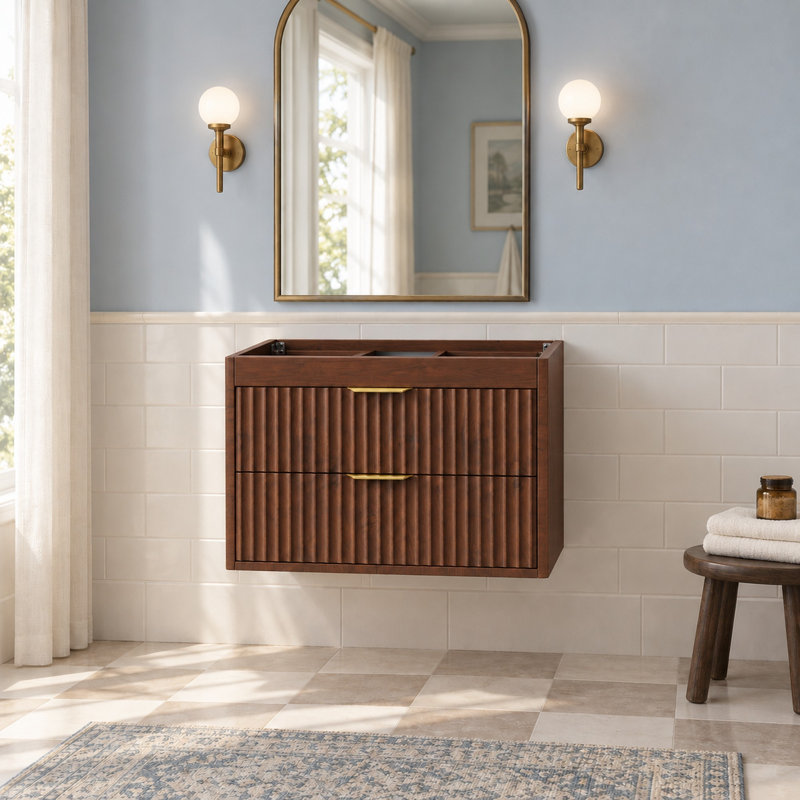 Meuble-lavabo suspendu de 61 cm (24 po) sans lavabo, fixé au mur, pour salle de bain - Brun, Brun, 24"