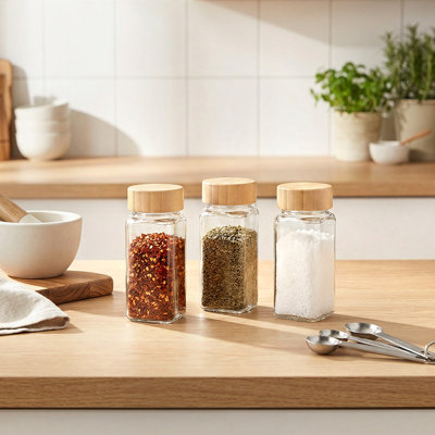 12Pcs Glass Spice Jars with Bamboo Lids