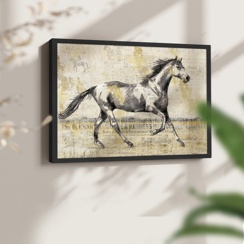 Golden Stallion I - reproduction encadrée - réarmable, H 22 po x l 28 po, Noir, noir, noir, noir
