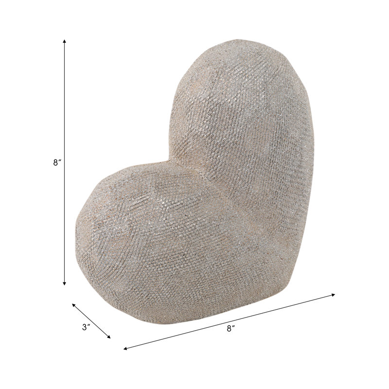 Millsap Ceramic Geometric Heart Sculpture, 8" H x 3" W x 8" D, Champagne