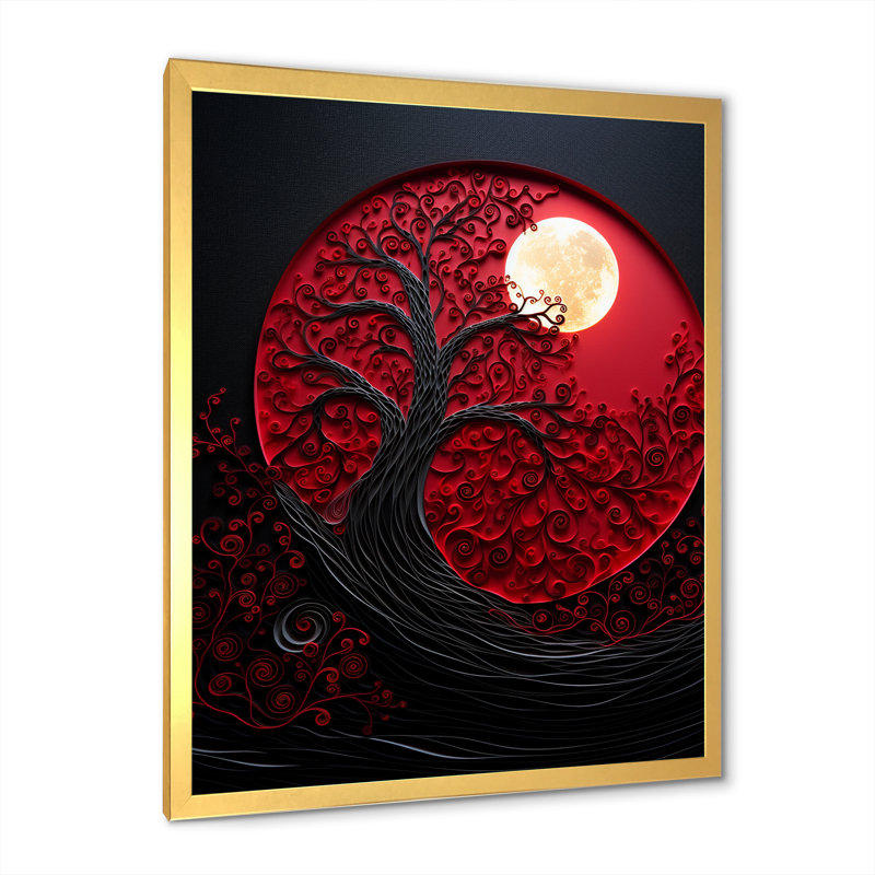 Red Moon Ruby Radiance II, Cadre doré simple, H 20 po x l 12 po x P 1 po
