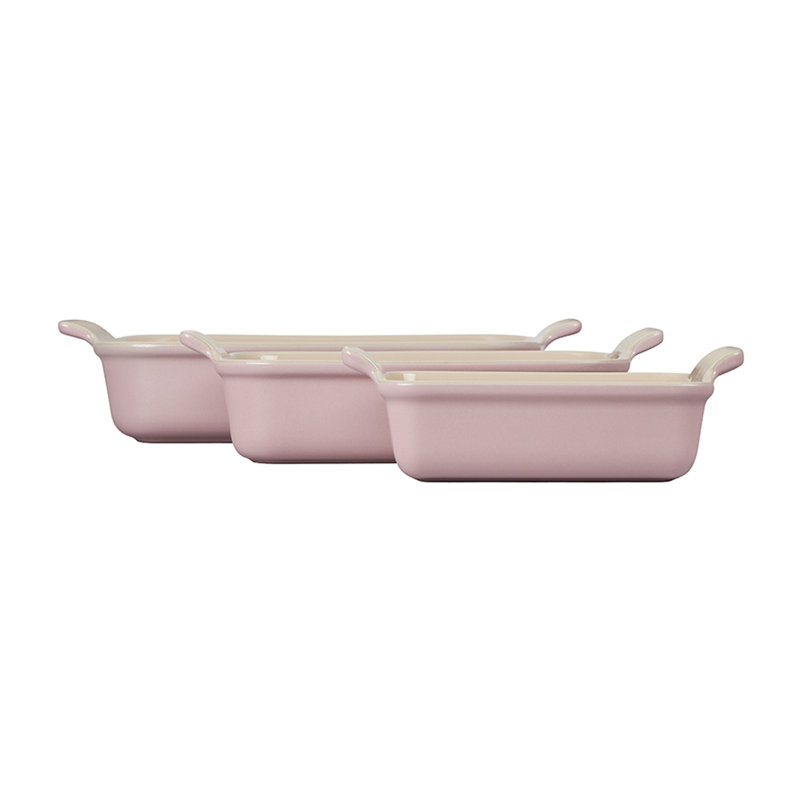 Le Creuset Set Of 3 Heritage Rectangular Dishes Chiffon Pink