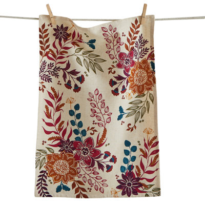 Autumn Bloom Dishtowel Brown Cotton Fall Harvest