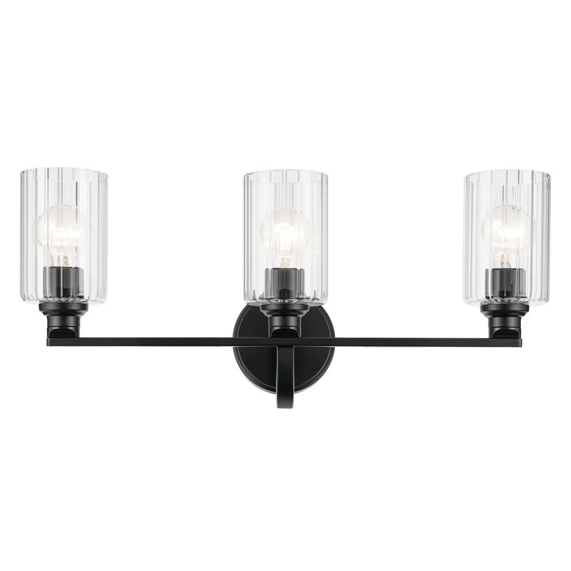 24.25" 3-Light Vanity Light with Glass, Clear, Satin Black