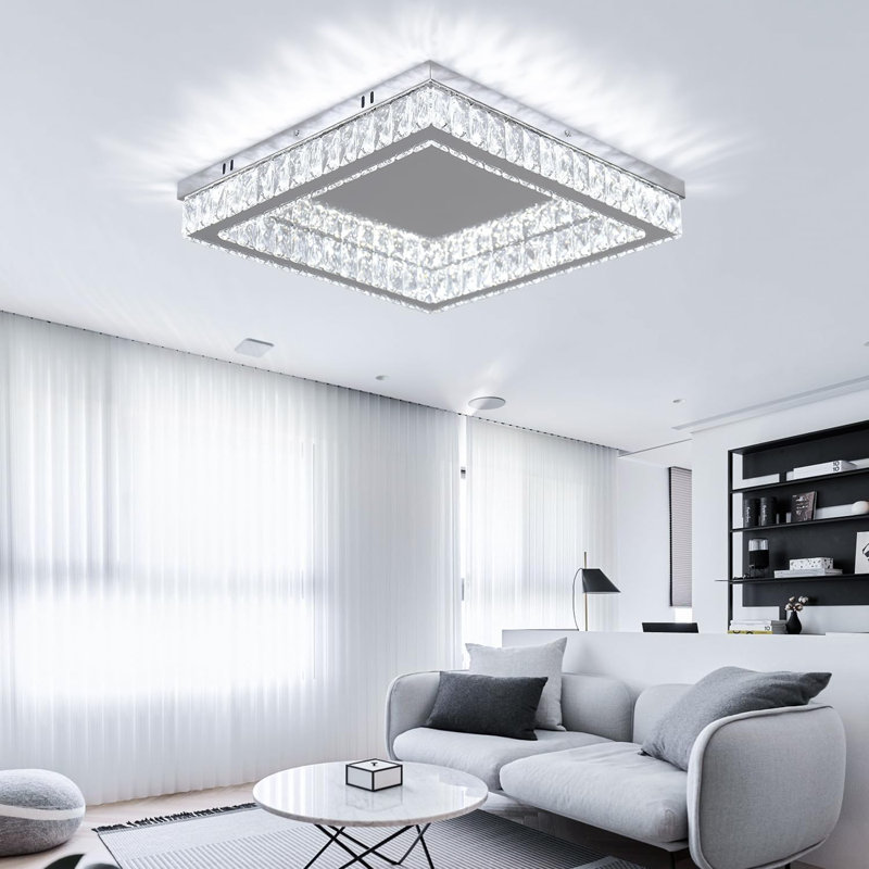 Modern Square Crystal Led Ceiling Light 17.7 Inch  6500k 2720lm For Living Room, Bedroom, Kitchen, Balcony, Basement And Office (not Dimmable)