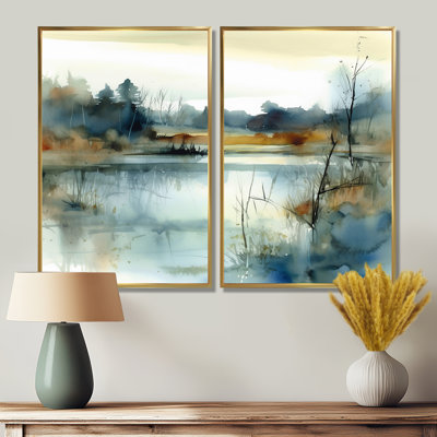 Summer Lake Landscape Illustration II - Lake House, reproduction d'art sur toile