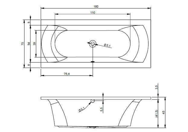 x Soaking Acrylic Bathtub, 80cm H x 170cm L x 87cm D