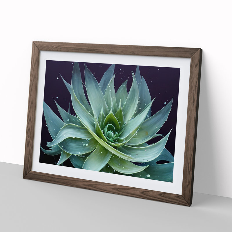 Electrifying Aloe Vera Plant - Single Picture Frame Painting, 34cm H x 46cm W x 2cm D, Walnut