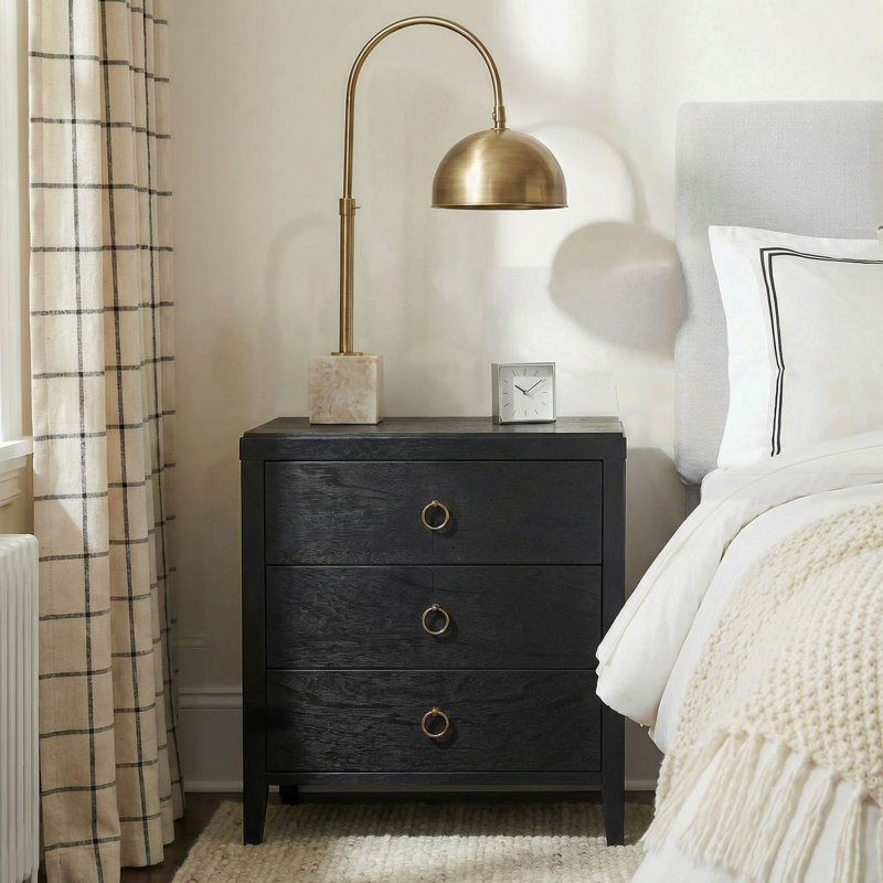 Dwaine Wood 3 Drawer Nightstand, 22"W, Black, Black