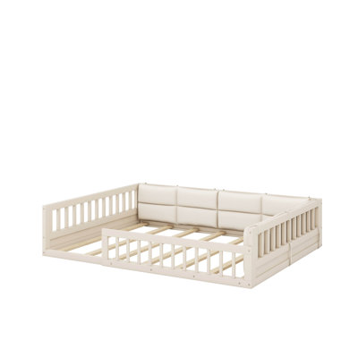 Lit plateforme double avec garde-corps et coussin