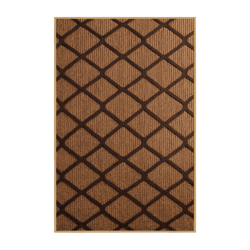 Machine Washable Trellis Brown Area Rug, Rectangle 4' x 6'