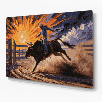 Art mural noir en métal Southwestern Animals Bull Rider 6