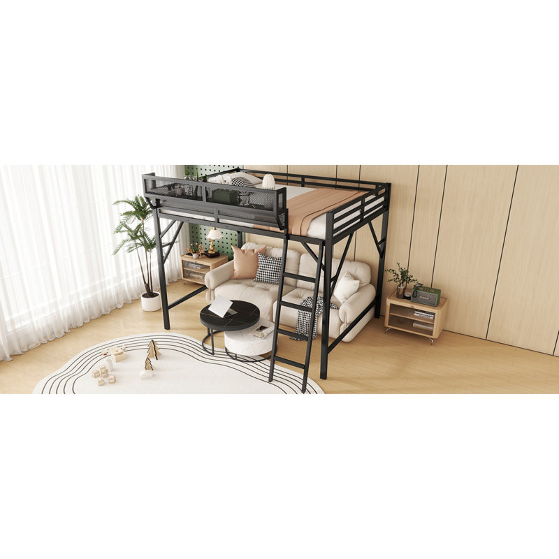 Lit mezzanine en métal peu encombrant avec rangement, conception moderne pour la maison
