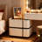 19.7" Italian Light Luxury Solid Wood Nightstand with 2 Drawers, Modern Leather Wrapped & Glass Top Compact Bedroom Bedside Storage Table