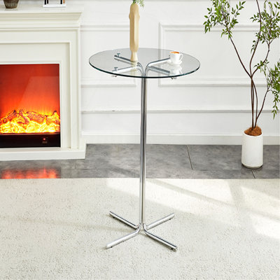 Table ronde haute en verre, table ronde de 36 pouces, plateau en verre trempé, support robuste à quatre colonnes chromées, convient aux tables rondes transparentes dans les petits espaces, les cuisines