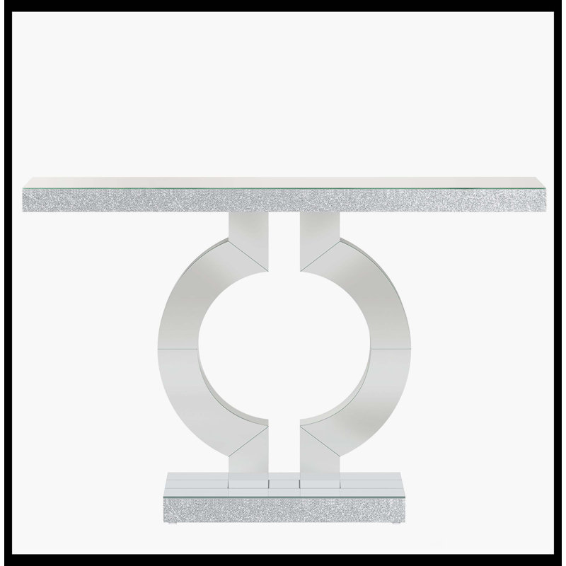 Console 43 po à miroir, canapé moderne argenté avec base en forme de O, Argent argent