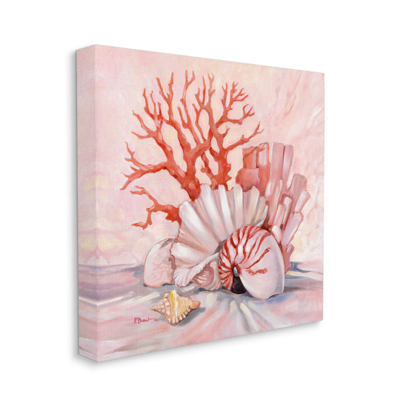 «Coral Still Life Aquatic Seashells» par Paul Brent - peinture sur toile tendue, H 17 po x l 17 po x P 1,5 po