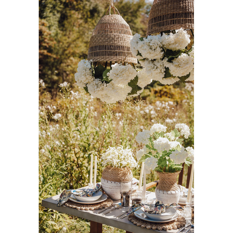 Viora Rattan Garden Chandelier, Snow, Single
