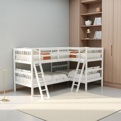 L-Shaped Bunk Bed With Ladder,Twin Size