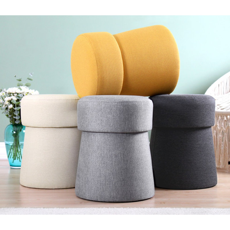 Upholstered Ottoman, Light Gray Linen Blend