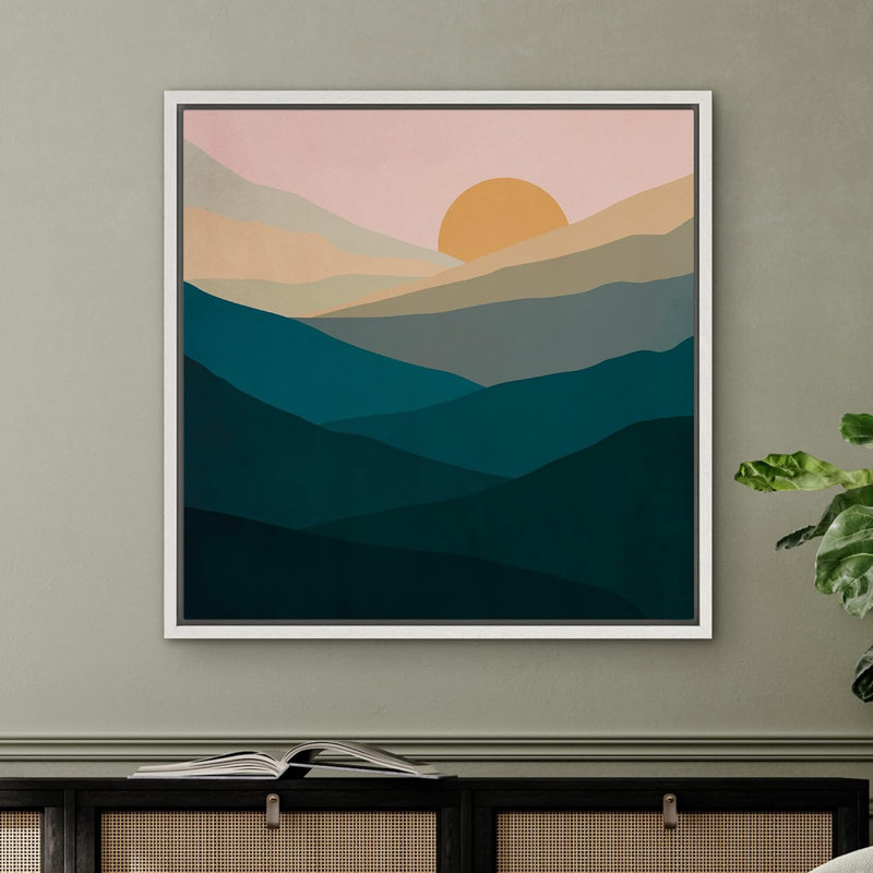 «Green Green Gradient Mountains Sun Nature Wilderness Modern Art Rustic Colorful Pastel», reproduction sur toile, Blanc