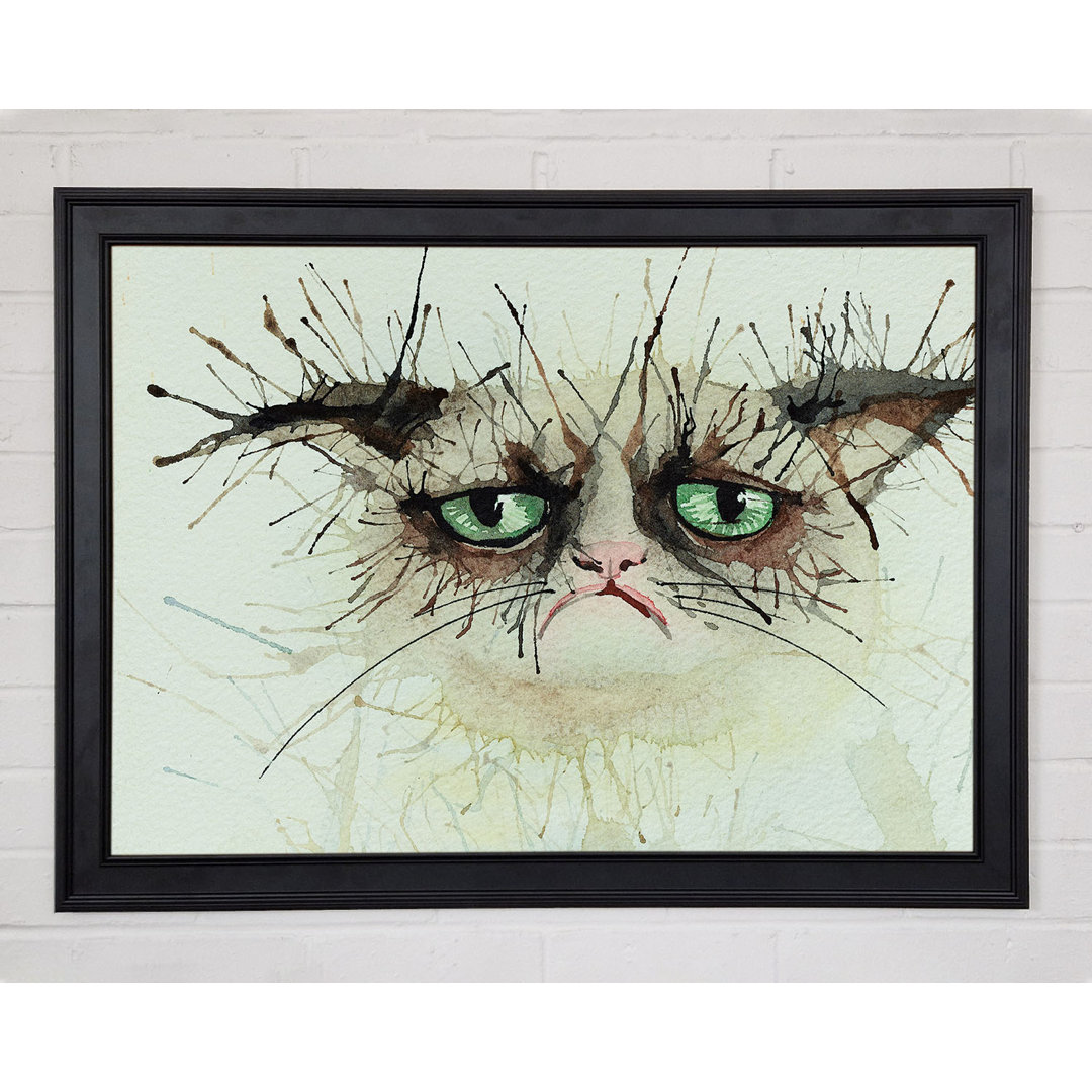 Gerahmtes Poster Grumpy Cat Watercolour Splat