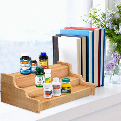 Citrus 3-tier Bamboo Spice Rack Kitchen Cabinet Organizer – Expandable Display Shelf, Yellow In Polished