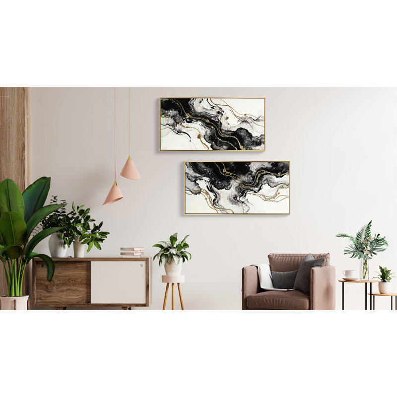 Art mural abstrait noir et blanc fini, 20 x 40 po sur 2, art polyvalent brillant, 20 x 40 po, pour bureau de chambre à coucher