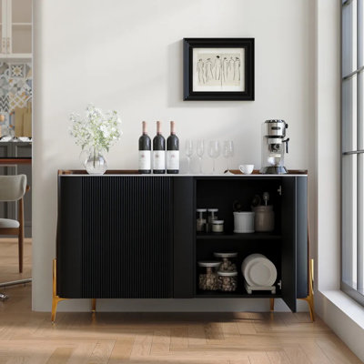 57'' Modern Luxury Credenza Sideboard Buffet Cabinet With Pandora Sintered Stone Table Top