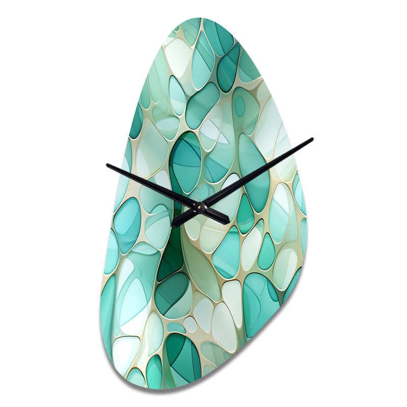 Seagrass Mosaic Emerald Coastal Pattern - Fall Shape Unique Abstract Wall Clock, Medium