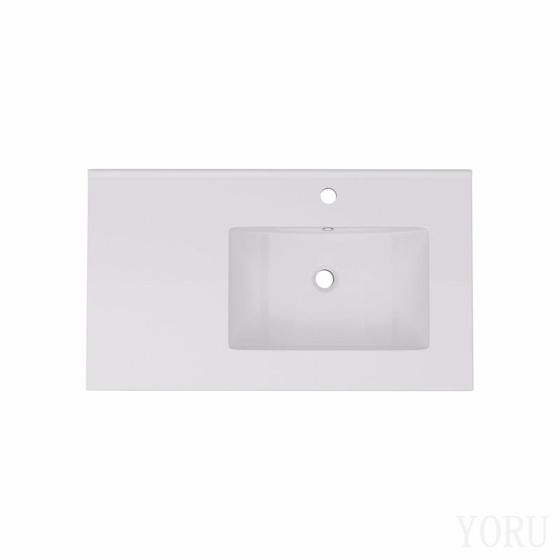 Comptoir de meuble-lavabo simple rectangulaire 32 po x 18 po blanc avec 1 trou de robinet et trop-plein (lavabo seulement), comptoir gauche spacieux pour un rangement pratique maximum