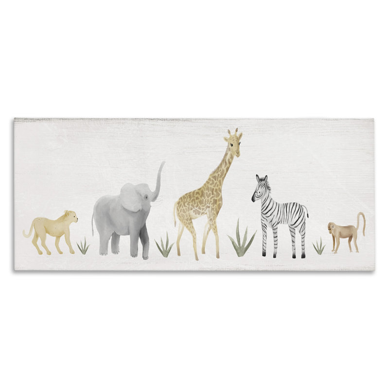 «Adorable Jungle Animals Wildlife Illustration Elephant Giraffe», art mural sur toile tendue XXL par Daphne Polselli