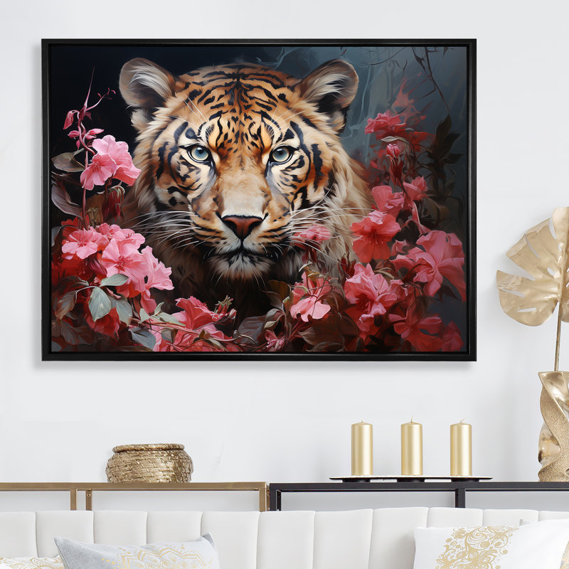 Tigre romantique sur toile, H 12 po x l 20 po x P 1 po, Cadre flottant noir