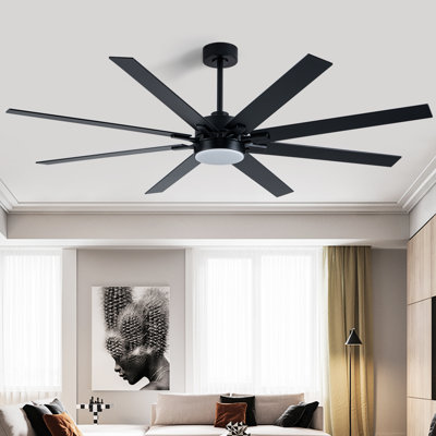Ventilateur de plafond noir à profil bas 8 pales 72 pouces avec pales intégrées à DEL deux tons