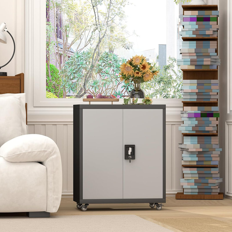 Garage Cabinets With Wheels, Small Storage Cabinet With Doors And Adjustable Shelves,locking Metal Garage Rolling Storage Cabinets For Home Office Utility Room