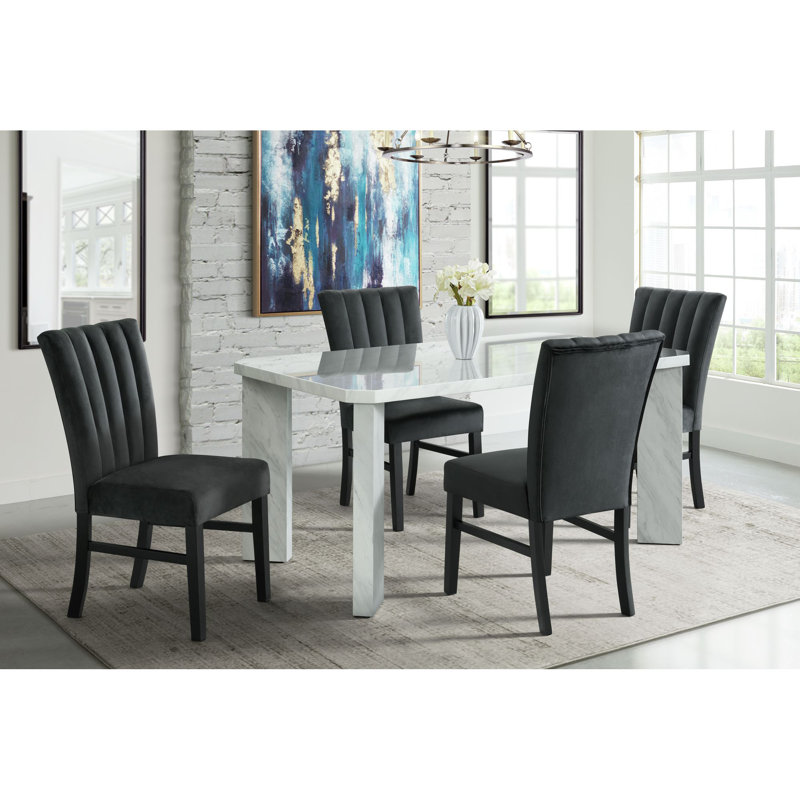 White Faux Marble Top Rectangular Dining Table