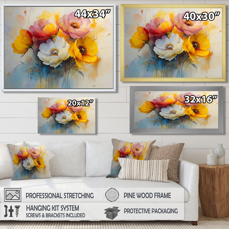 Été, pivoines, jardin vibrant I - pivoines, art mural, H 12 po x l 20 po, Cadre simple argenté