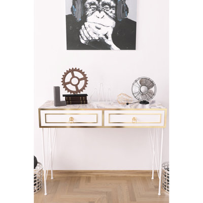 White Console Table With Metal Legs & Wood Base, 47.77 In. D X 14.03 W 35.61 H Base Table, White, 47 Depth, 14 Width, 35 Height
