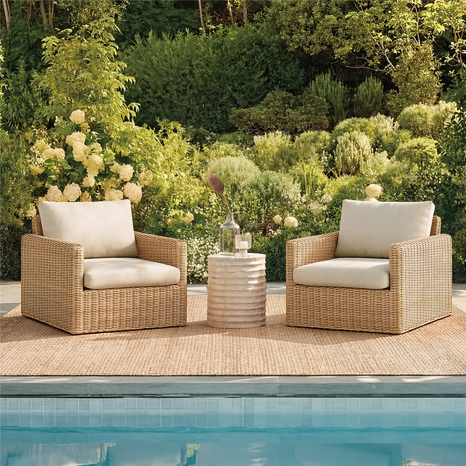 Abela Wicker Patio Lounge Chair With Cushions(Set Of 2)