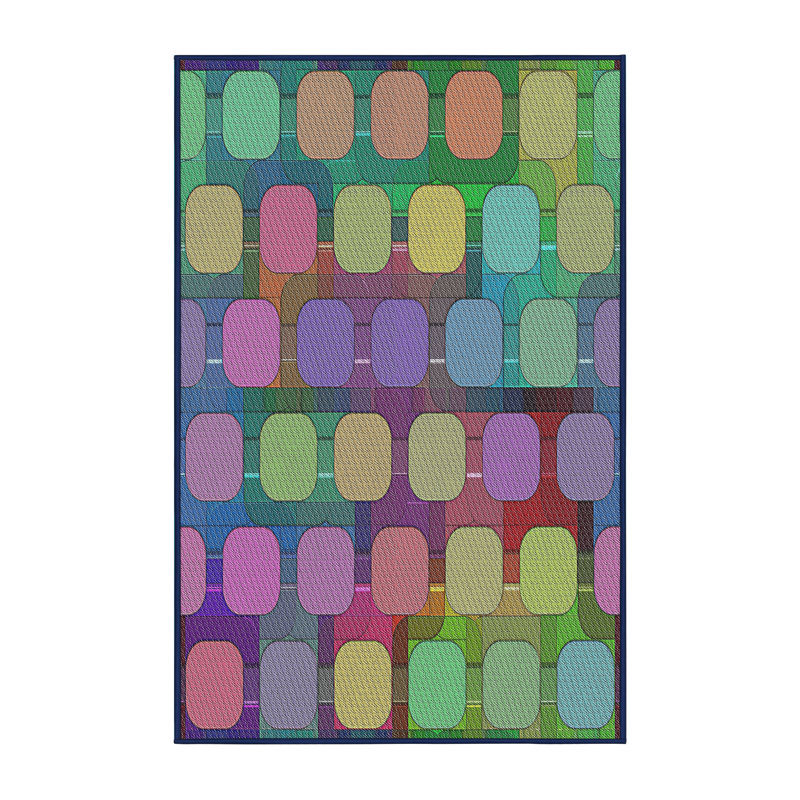 Tapis jaune/vert/rouge tissé à la machine, Rectangle 2 pi x 4 pi