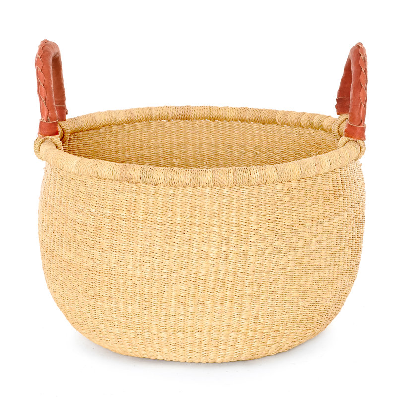 All Natural Bolga Basket with Leather Wrapped Handles
