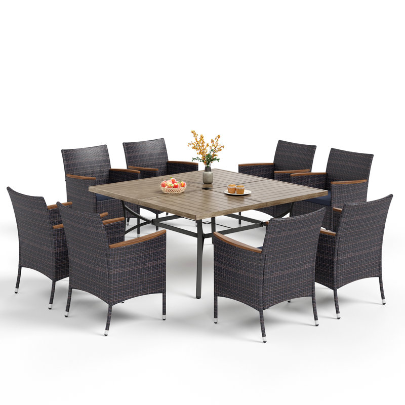 Ballarat 8 - Person Wicker Patio Dining Set with Square Table , Cushions Included