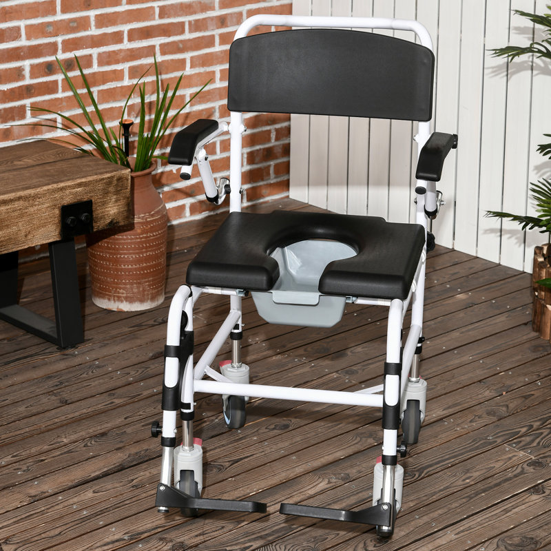 Accessibility Rolling Shower Wheelchair - 4 Castor Wheels, Rectangle Detachable Bucket, Waterproof Design, 17" Seat Width