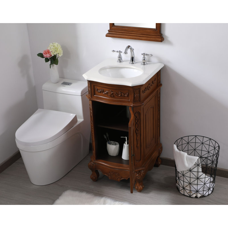 Lunette 19'' Single Bathroom Vanity with Top, Teak, Ivory White