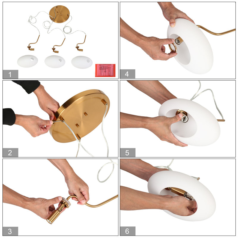 3 - Light Modern Coloured Glass Cluster Pendant UL Certified