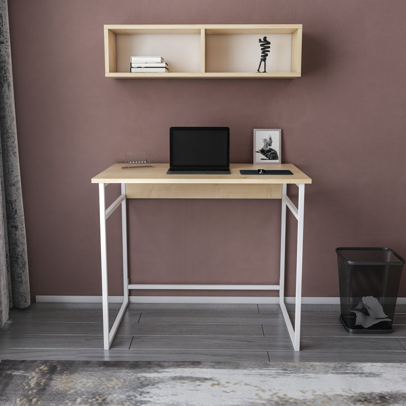 Hussum 90cm W Rectangular Computer Desk, Oak/White