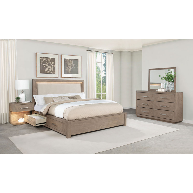 Liutulf 4-piece Queen Bedroom Set Barley Brown, Queen, 4 Pcs: Bed, Nightstand, Dresser, Mirror